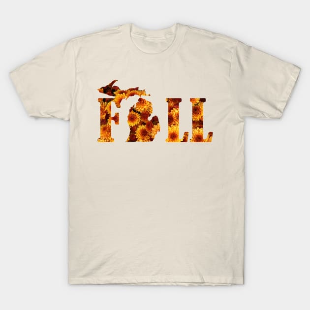 Michigan Fall Silhouette with Mums Flowers T-Shirt by 4Craig